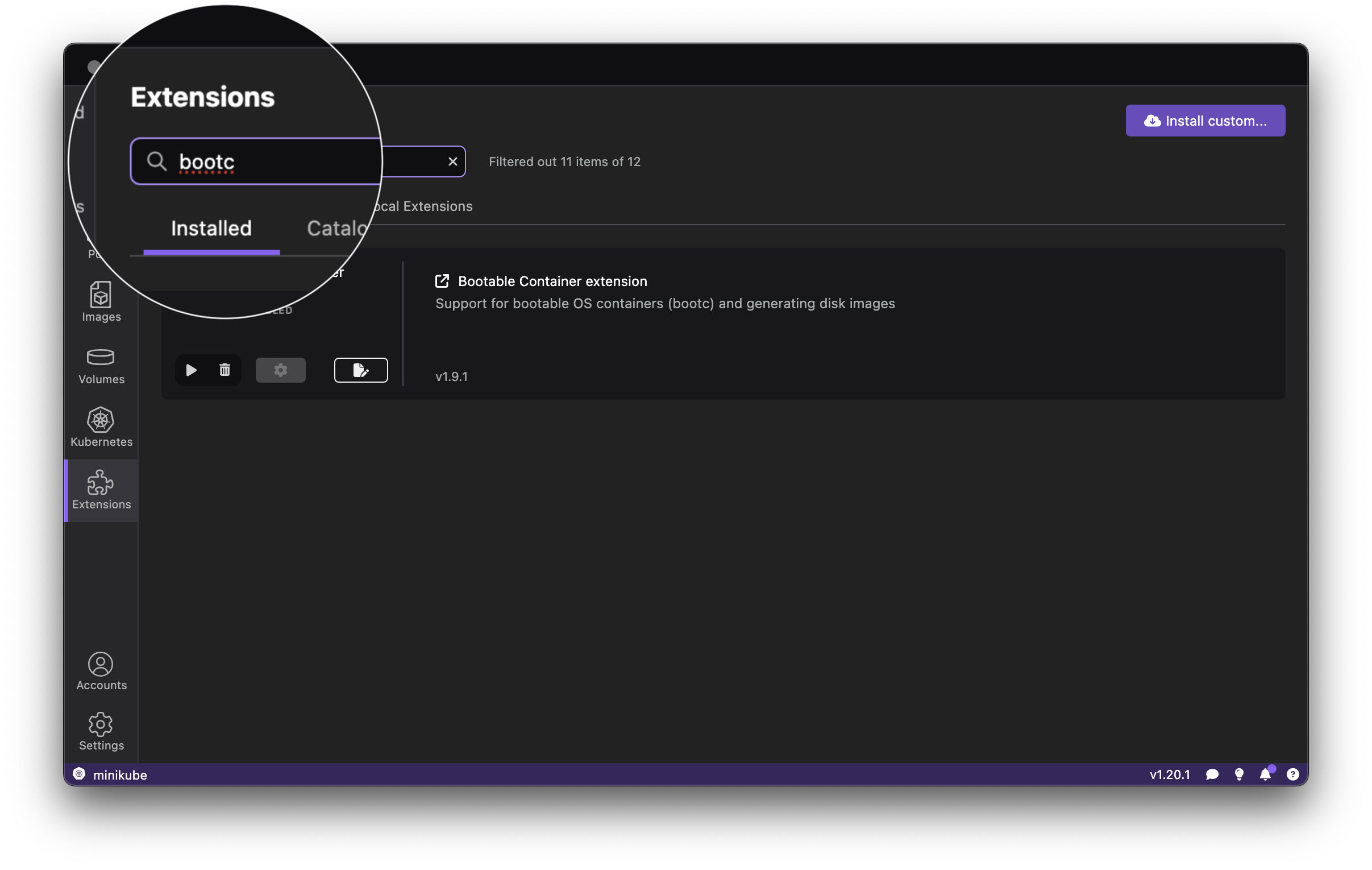 Extensions page